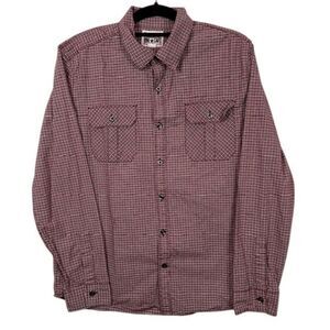 Converse One Star Button Front Shirt Burgundy Red White Plaid Pocket Size Medium